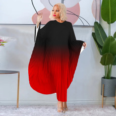 Batwing Sleeve Gradient Color Pleated Maxi Dress YF-7933