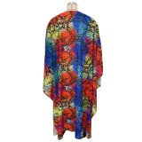 Fashion Cape Long Printed Chiffon Shirt YF-7882