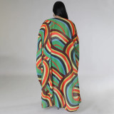 Fashion Cape Long Printed Chiffon Shirt YF-7882