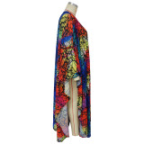 Fashion Cape Long Printed Chiffon Shirt YF-7882