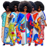 Fashion Print  V Neck Loose Maxi Dress YF-7785