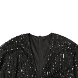 Sequin V Neck Long Sleeve Maxi Dress MUE-7995