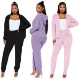 Casual Hooded Long Sleeve Fleece Two Piece Pants Set YD-8788