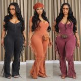Short Sleeve Tight Tassel Jumpsuit BDF-7078