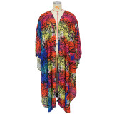 Fashion Cape Long Printed Chiffon Shirt YF-7882