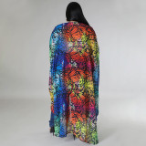 Fashion Cape Long Printed Chiffon Shirt YF-7882