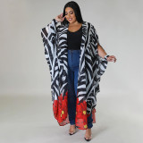 Fashion Cape Long Printed Chiffon Shirt YF-7882