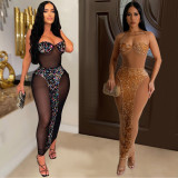 Sexy Sequin Patchwork See Through Sling Maxi Dress BY-6747
