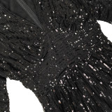 Sequin V Neck Long Sleeve Maxi Dress MUE-7995