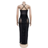 Sexy Sequin Patchwork See Through Sling Maxi Dress BY-6747