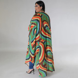 Fashion Cape Long Printed Chiffon Shirt YF-7882