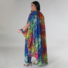 Fashion Cape Long Printed Chiffon Shirt YF-7882