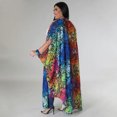 Fashion Cape Long Printed Chiffon Shirt YF-7882