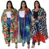 Fashion Cape Long Printed Chiffon Shirt YF-7882