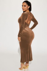 Fashion Halter Long Sleeve Fishtail Dress BLX-63010