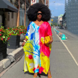 Fashion Print  V Neck Loose Maxi Dress YF-7785