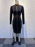 Plus Size Slim Hot Drilling Long Sleeve Bodycon Dress NY-2867