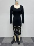 Plus Size Hollow Out Long Sleeve Bodysuit Dress NY-10639