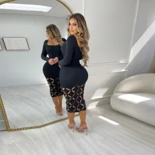 Plus Size Hollow Out Long Sleeve Bodysuit Dress NY-10639