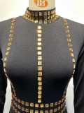 Plus Size Slim Hot Drilling Long Sleeve Bodycon Dress NY-2867