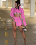 Long Sleeve Lapel Crop Tops And Split Skirts Two Piece Set ZSD-0635