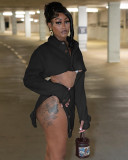 Long Sleeve Lapel Crop Tops And Split Skirts Two Piece Set ZSD-0635