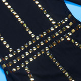 Plus Size Slim Hot Drilling Long Sleeve Bodycon Dress NY-2867