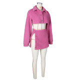 Long Sleeve Lapel Crop Tops And Split Skirts Two Piece Set ZSD-0635