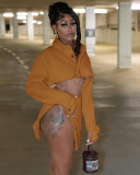 Long Sleeve Lapel Crop Tops And Split Skirts Two Piece Set ZSD-0635