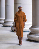 Plus Size Casual High Collar Split Knits Sweater Long Dress TR-1229