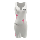 Pin Print Sleeveless Straight Mini Dress YIM-372
