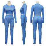 Solid Color Long Sleeve Tight Sport Two Piece Pants Set YF-10645