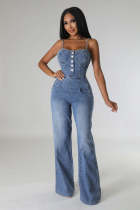 Sexy Denim Sling Wide Leg Jumpsuit LX-6012
