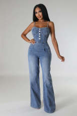 Sexy Denim Sling Wide Leg Jumpsuit LX-6012