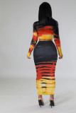 Fashion Print Long Sleeve Tops And Long Skirt 2 Piece Set FENF-289