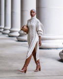 Plus Size Casual High Collar Split Knits Sweater Long Dress TR-1229