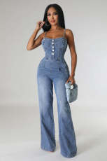 Sexy Denim Sling Wide Leg Jumpsuit LX-6012