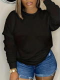 Plus Size Black Long Sleeve Sport Sweatshirt YIM-371