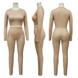 Solid Color Long Sleeve Tight Sport Two Piece Pants Set YF-10645