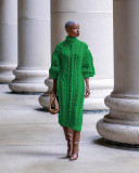 Plus Size Casual High Collar Split Knits Sweater Long Dress TR-1229