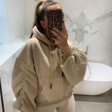 Plus Size Padded Thicker Long Sleeve Solid Color Hooded Sweatshirt YIM-022