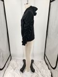 Plus Size Padded Thicker Long Sleeve Solid Color Hooded Sweatshirt YIM-022