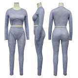 Solid Color Long Sleeve Tight Sport Two Piece Pants Set YF-10645