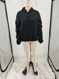 Plus Size Padded Thicker Long Sleeve Solid Color Hooded Sweatshirt YIM-022