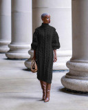 Plus Size Casual High Collar Split Knits Sweater Long Dress TR-1229