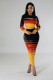 Fashion Print Long Sleeve Tops And Long Skirt 2 Piece Set FENF-289
