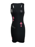 Pin Print Sleeveless Straight Mini Dress YIM-372