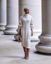 Plus Size Casual High Collar Split Knits Sweater Long Dress TR-1229