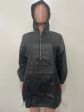 Casual Long Sleeve PU Leather Hooded Top OLYF-6136