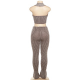 Sexy Knits Sleeveless Vest Flare Pants 2 Piece Set XEF-36685